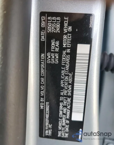 2014 Volvo S60 T6 z USA, uszkodzony, nr VIN YV1902FH0E2289211